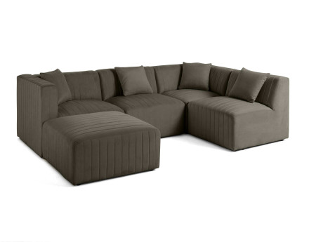 Canapé modulable d'angle droit 5 places avec pouf d'appoint en velours Nova