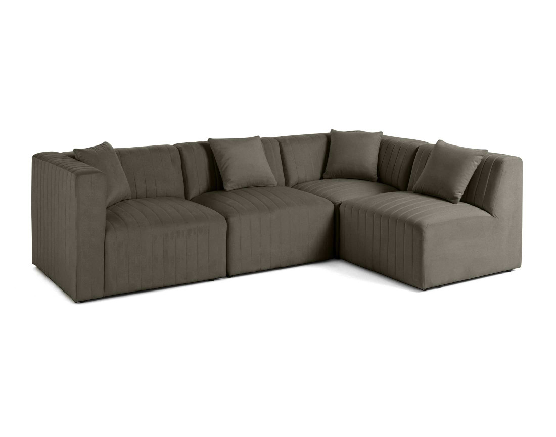 Canapé modulable d'angle droit 5 places avec pouf d'appoint en velours Nova Canapé modulable d'angle droit 5 places avec pouf d'appoint en velours Nova