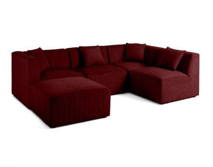 Canapé modulable d'angle droit 5 places avec pouf d'appoint en velours Nova