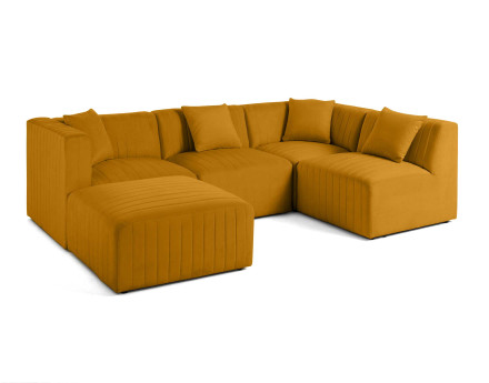 Canapé modulable d'angle droit 5 places avec pouf d'appoint en velours Nova