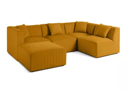 Canapé modulable d'angle droit 5 places avec pouf d'appoint en velours Nova