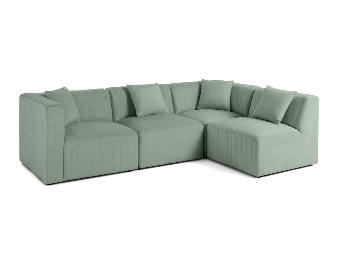 Canapé modulable d'angle droit 5 places avec pouf d'appoint en velours Nova Canapé modulable d'angle droit 5 places avec pouf d'appoint en velours Nova