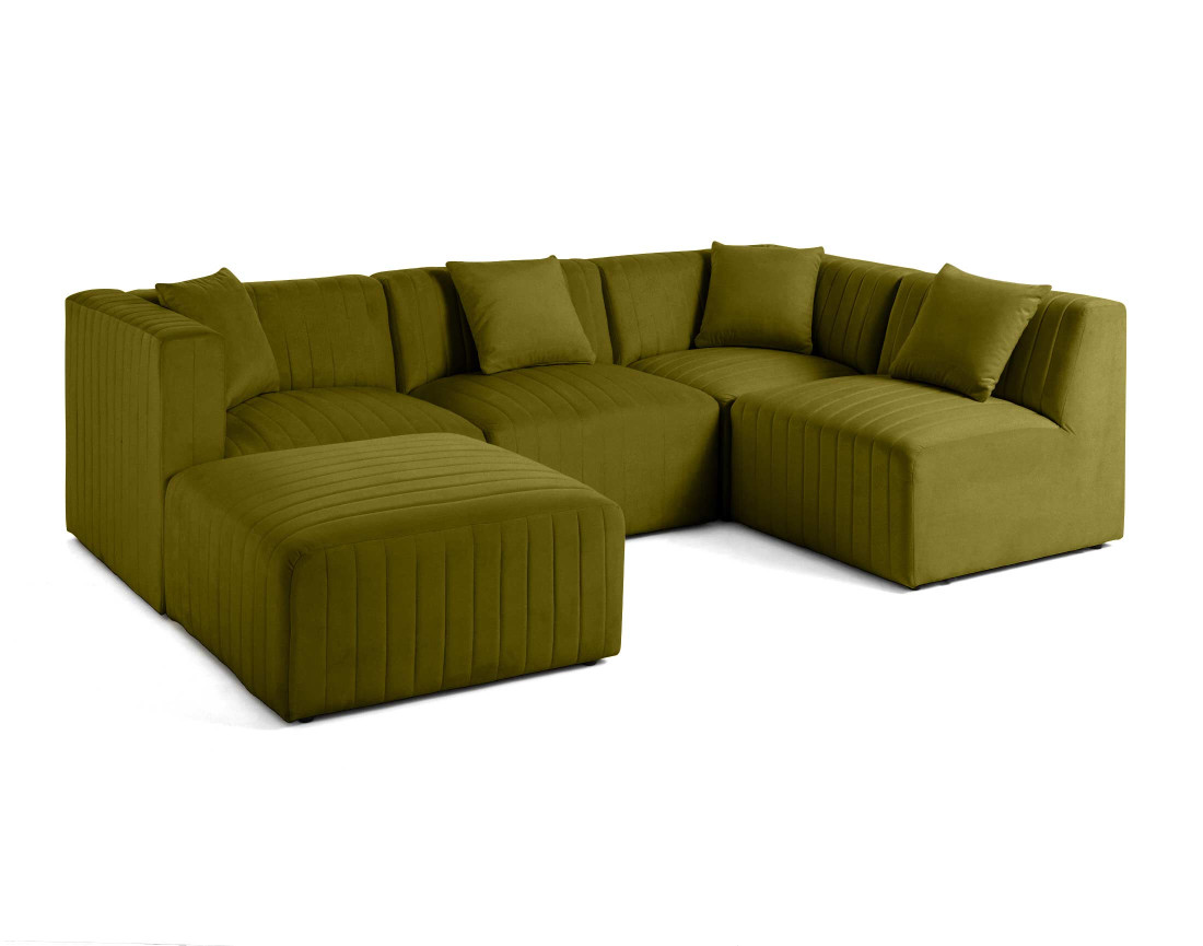 Canapé modulable d'angle droit 5 places avec pouf d'appoint en velours Nova