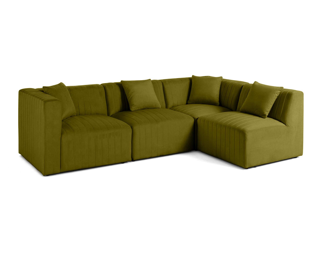 Canapé modulable d'angle droit 5 places avec pouf d'appoint en velours Nova