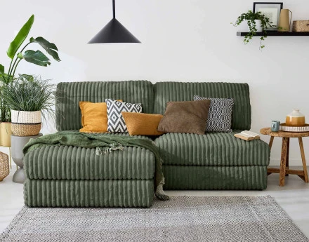 Canapé d'angle modulable 4 places en fausse fourrure côtelée Jasper