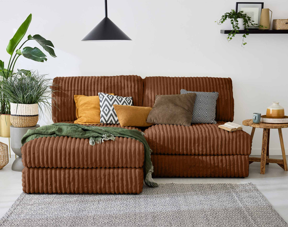 Module d'assise sans accoudoirs en fausse fourrure côtelée Jasper