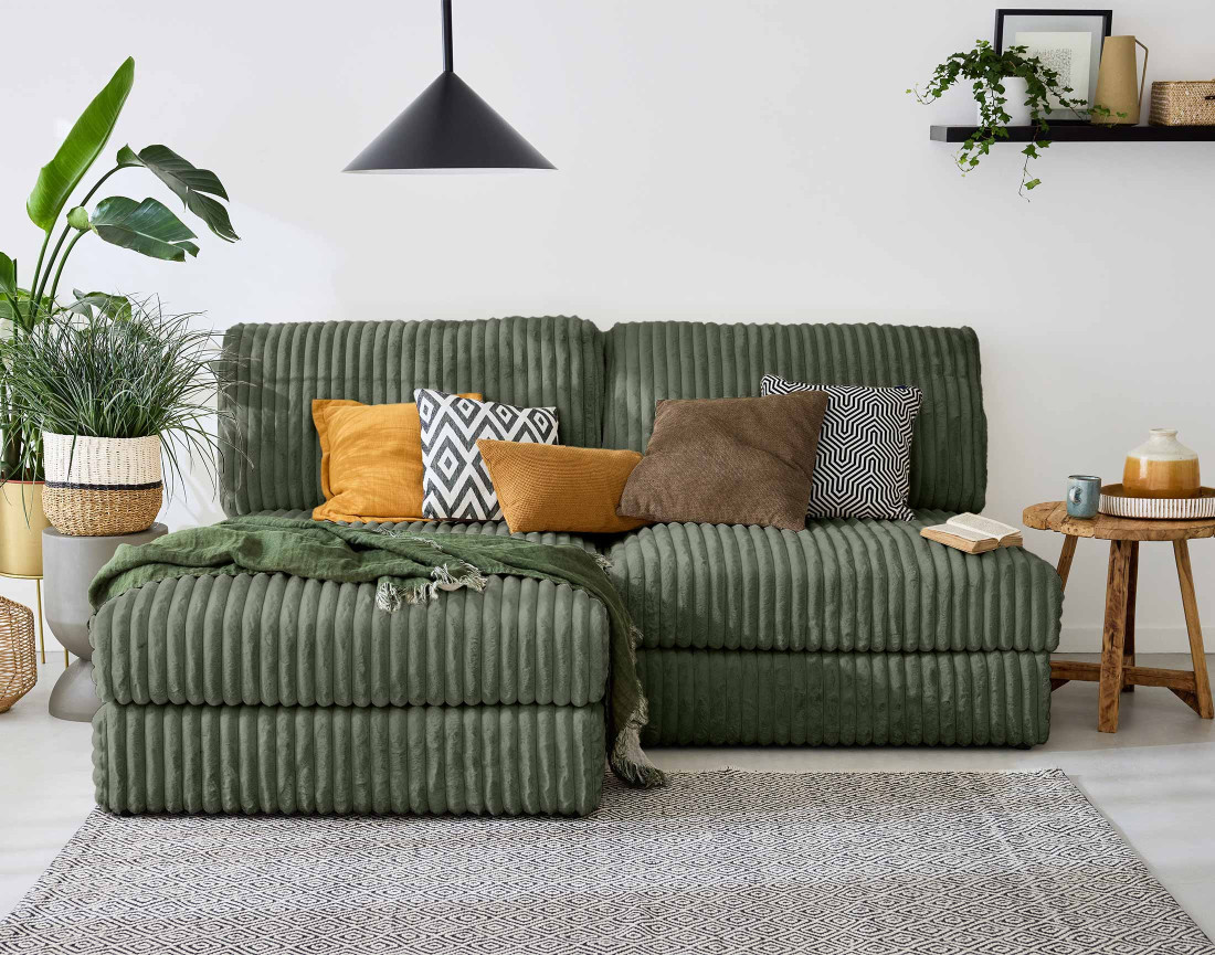 Module d'assise sans accoudoirs en fausse fourrure côtelée Jasper