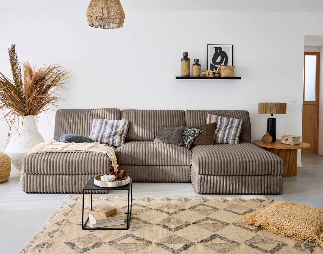 Module d'assise sans accoudoirs en fausse fourrure côtelée Jasper