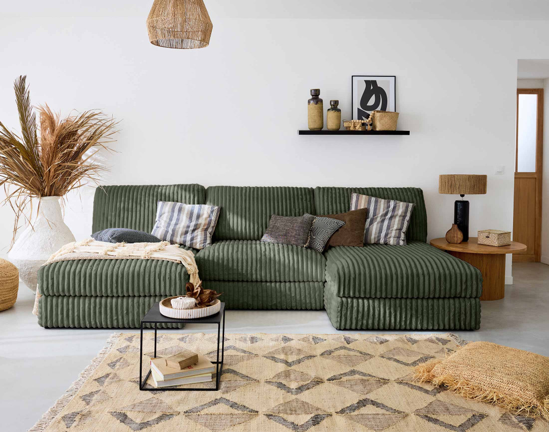 Module d'assise sans accoudoirs en fausse fourrure côtelée Jasper