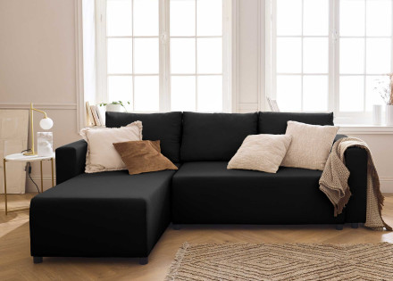 Canapé d'angle réversible 4 places convertible avec coffre en tissu Regala
