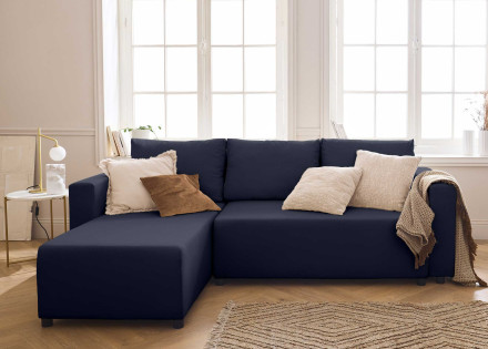 Canapé d'angle réversible 4 places convertible avec coffre en tissu Regala