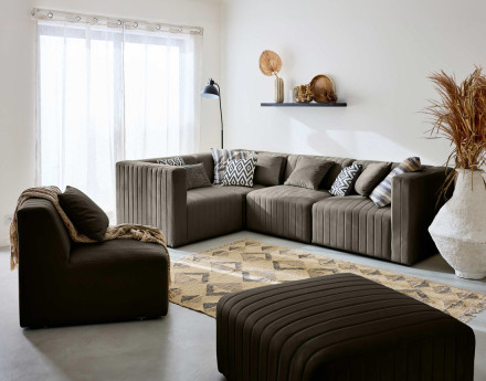 Canapé modulable d'angle réversible 6 places en velours Nova