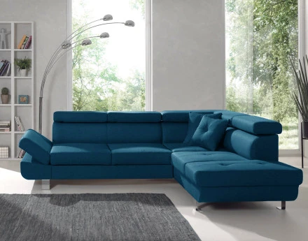 Lisbona – canapé d’angle droit convertible avec têtières relevables