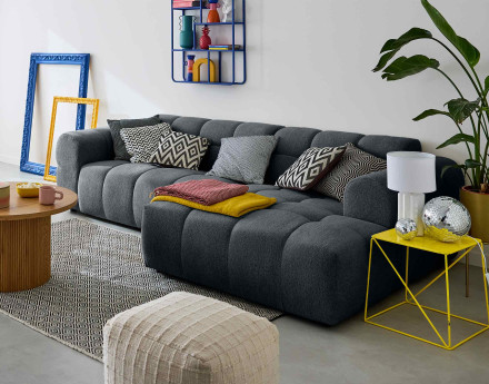 Canapé d'angle droit 4 places en tissu texturé Ray