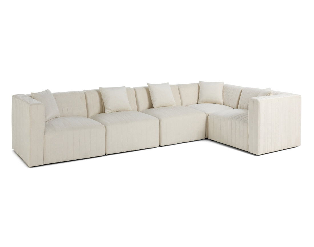 Canapé modulable d'angle réversible 6 places avec pouf d'appoint en velours Nova