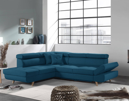 Canapé d'angle convertible Linea 5 places avec têtières - angle gauche