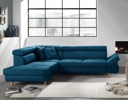 Canapé d'angle convertible Linea 5 places avec têtières - angle gauche