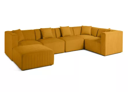 Canapé modulable d'angle réversible 6 places avec pouf d'appoint en velours Nova