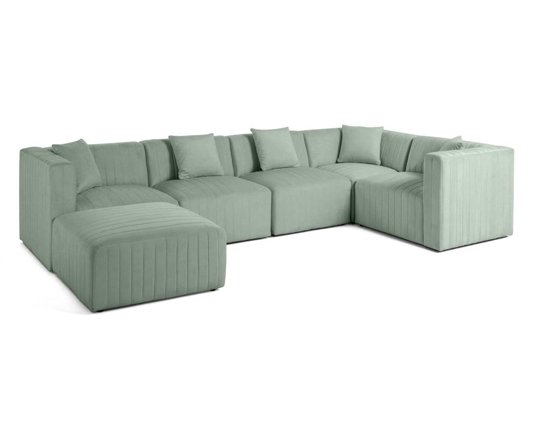 Canapé modulable d'angle réversible 6 places avec pouf d'appoint en velours Nova Canapé modulable d'angle réversible 6 places avec pouf d'appoint en velours Nova
