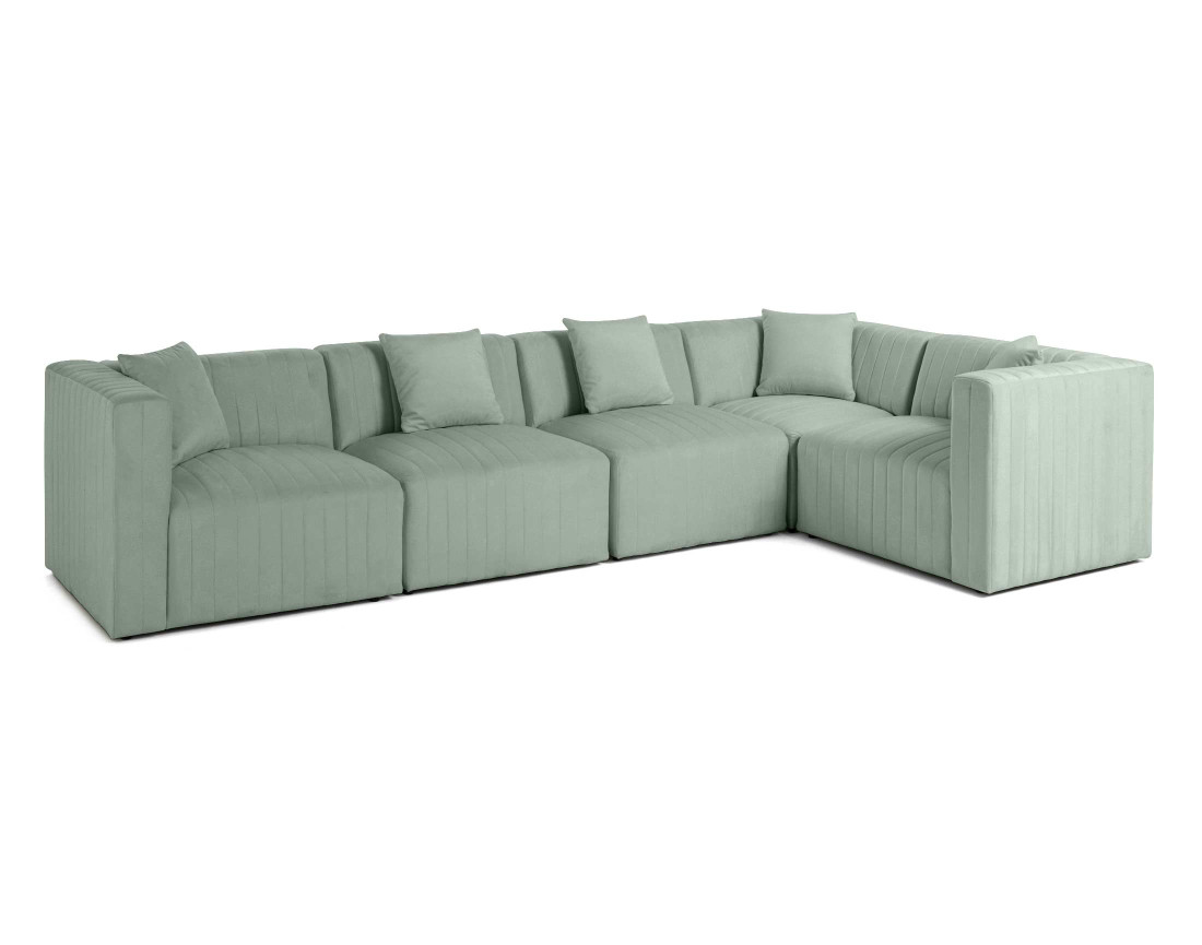 Canapé modulable d'angle réversible 6 places avec pouf d'appoint en velours Nova Canapé modulable d'angle réversible 6 places avec pouf d'appoint en velours Nova