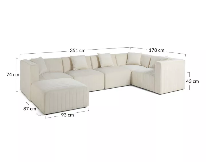 Canapé modulable d'angle réversible 5 places avec pouf d'appoint en velours Nova