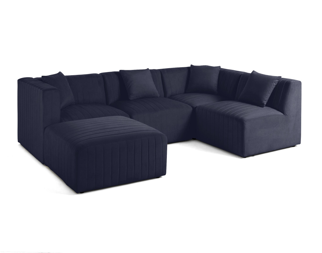 Canapé modulable d'angle droit 5 places avec pouf d'appoint en velours Nova