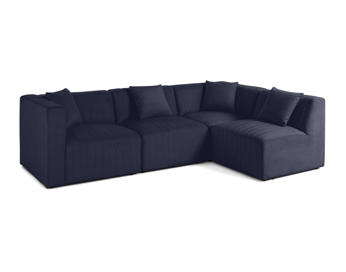 Canapé modulable d'angle droit 5 places avec pouf d'appoint en velours Nova