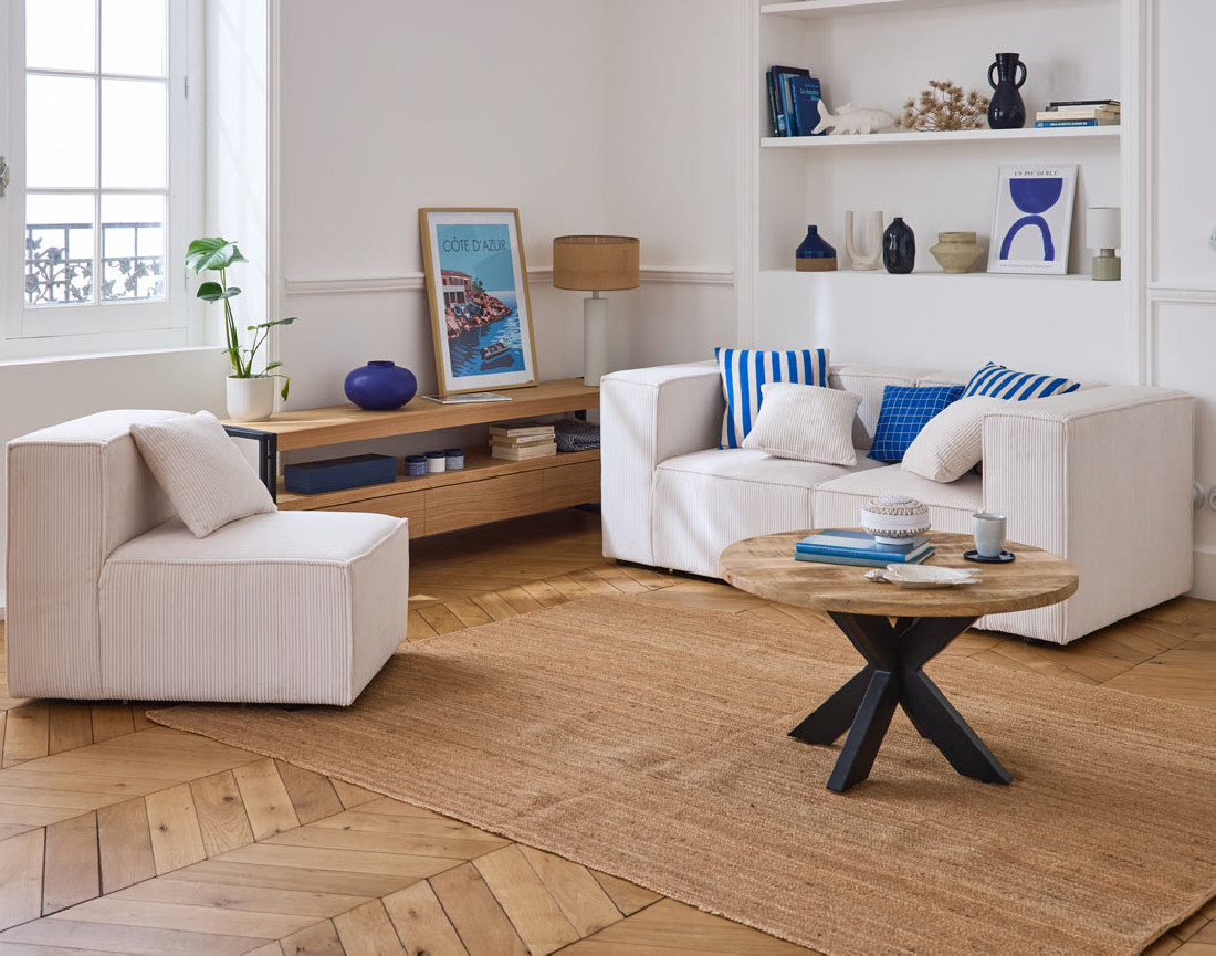 Meuble TV bois et noir 3 tiroirs 200 cm Bogota