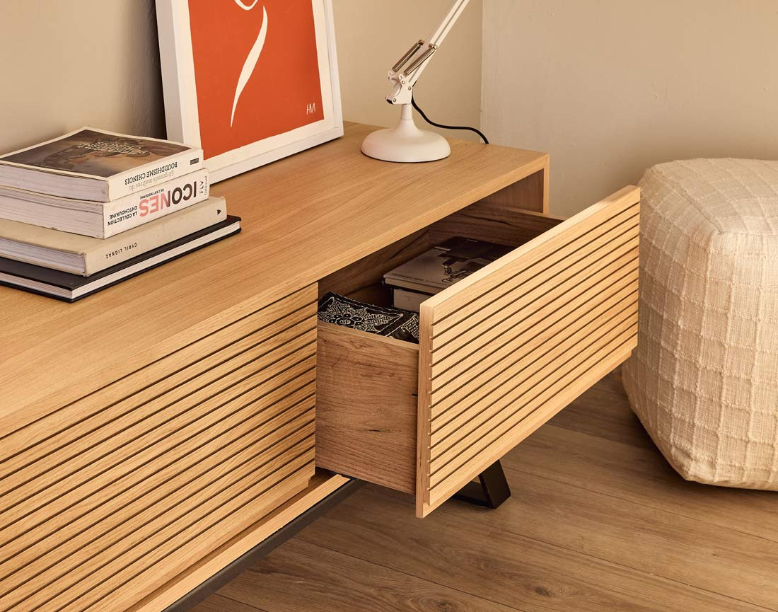 Meuble TV bois et noir 3 tiroirs 200 cm Zapallar