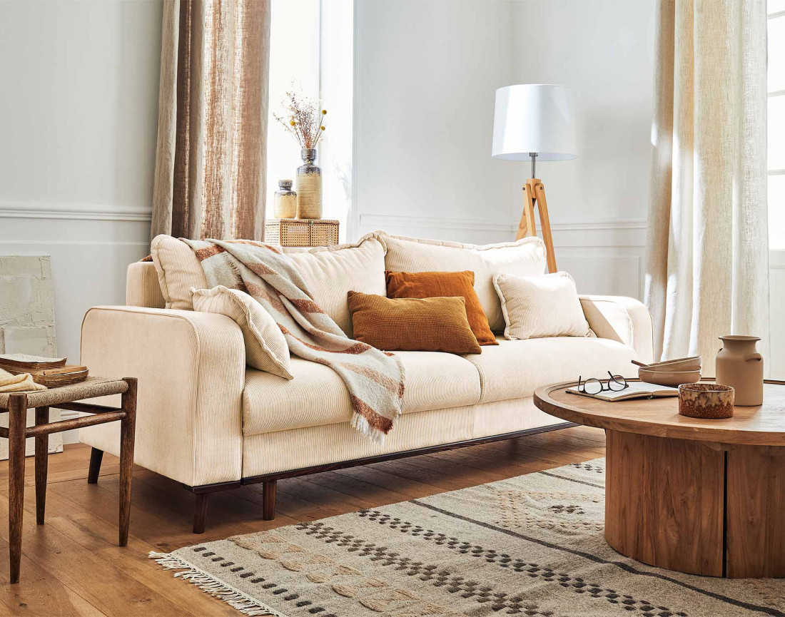 Canapé 3 places - convertible avec coffre en velours côtelé Albane Canapé 3 places - convertible avec coffre en velours côtelé Albane