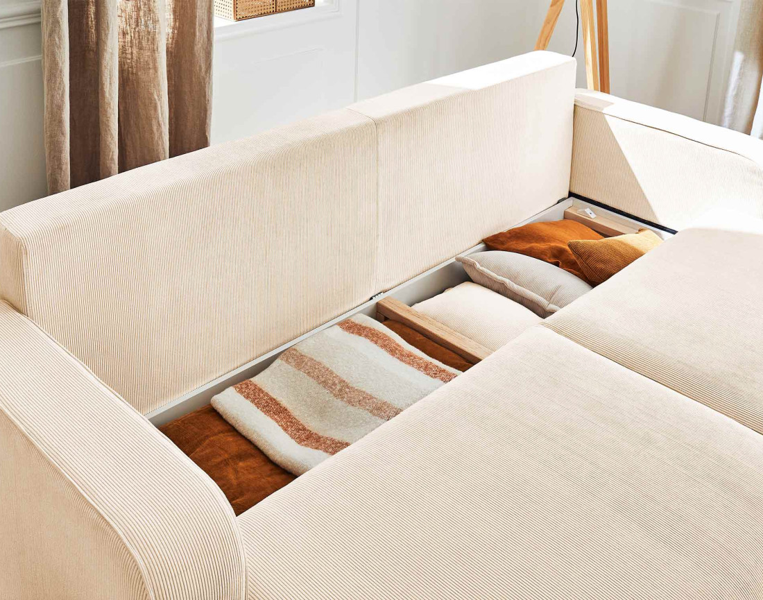 Canapé 3 places - convertible avec coffre en velours côtelé Albane Canapé 3 places - convertible avec coffre en velours côtelé Albane