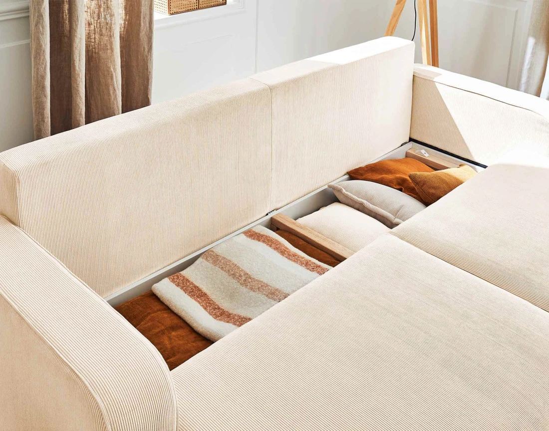 Canapé 3 places - convertible avec coffre en velours côtelé Albane