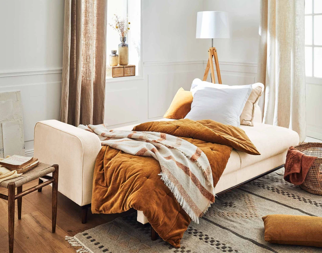 Canapé 3 places - convertible avec coffre en velours côtelé Albane