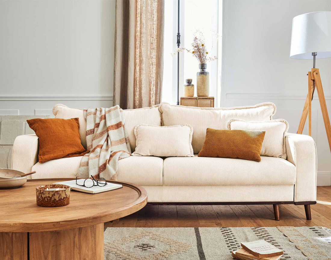 Canapé 3 places - convertible avec coffre en velours côtelé Albane Canapé 3 places - convertible avec coffre en velours côtelé Albane