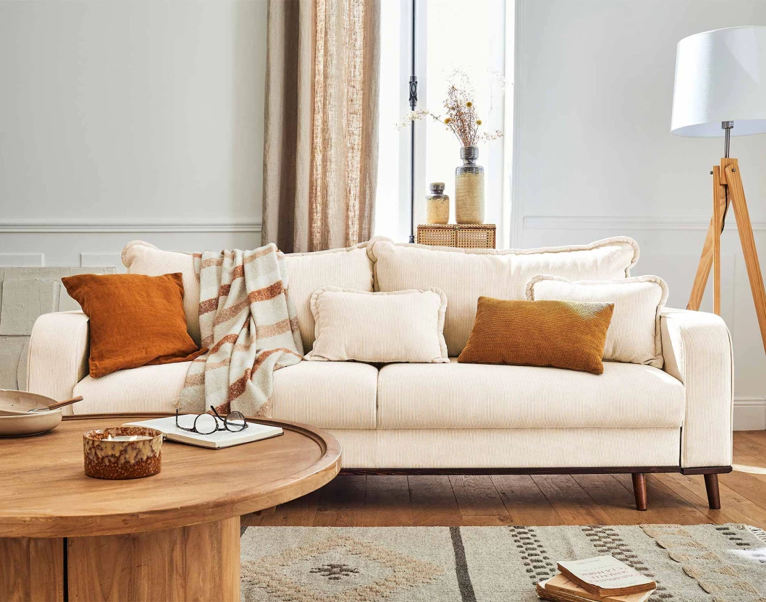 Canapé 3 places - convertible avec coffre en velours côtelé Albane