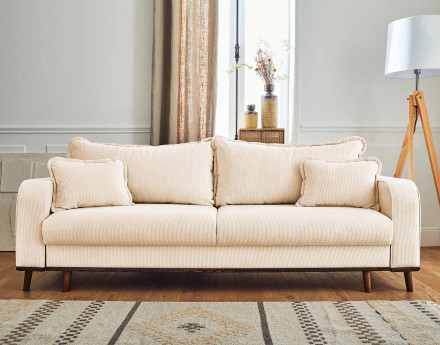 Canapé 3 places - convertible avec coffre en velours côtelé Albane