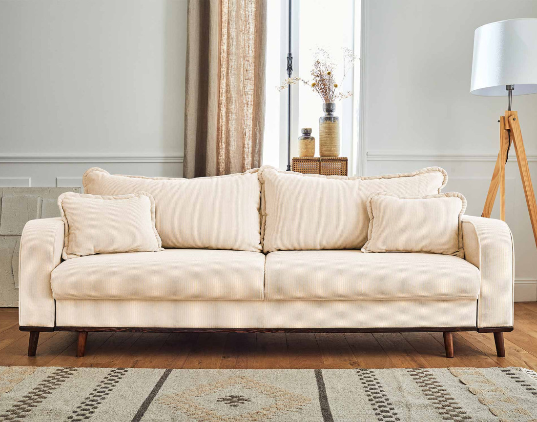 Canapé 3 places - convertible avec coffre en velours côtelé Albane Canapé 3 places - convertible avec coffre en velours côtelé Albane