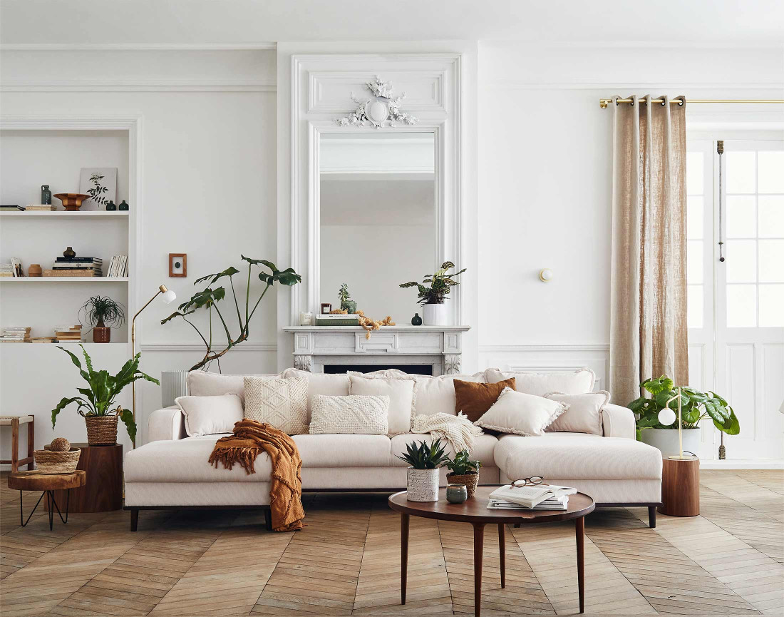 Canapé panoramique en U 7 places en velours côtelé Albane