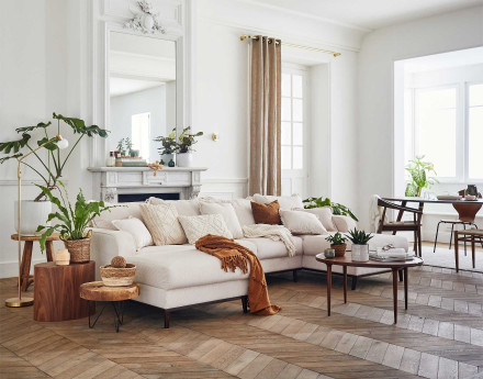 Canapé panoramique en U 7 places en velours côtelé Albane