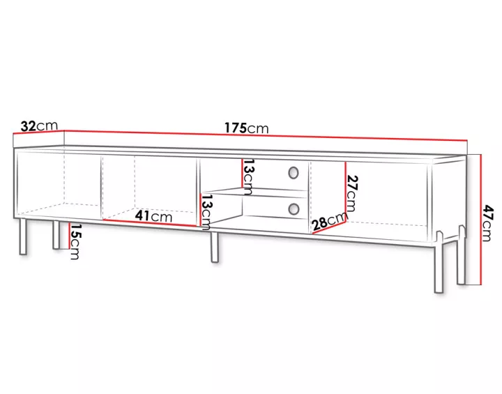 Meuble TV 3 portes et 2 niches noir et pieds dorés 175 cm Velloso