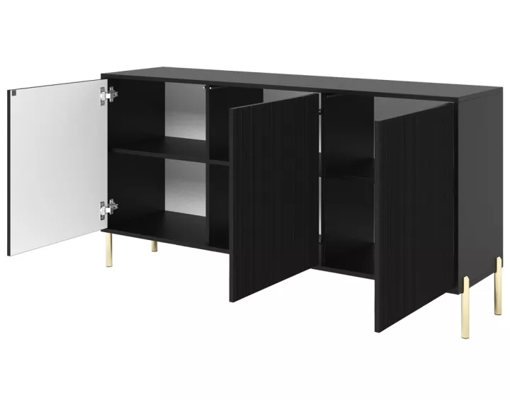 Buffet 3 portes noir et pieds dorés 154cm Velloso