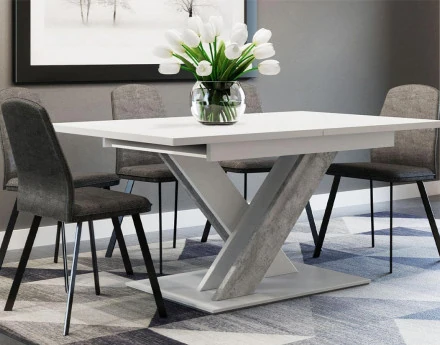 Table à manger extensible blanc et effet marbre 140 à 180 cm Buriti