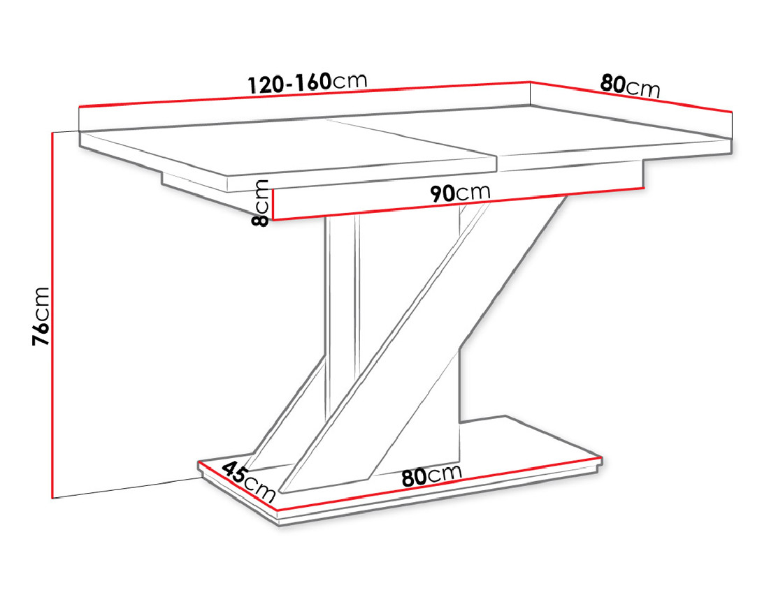 Table à manger extensible blanc et noir 120 à 160 cm Burnie