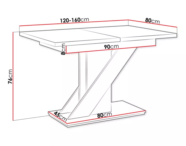 Table à manger extensible blanc et noir 120 à 160 cm Burnie