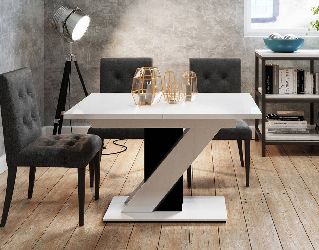 Table à manger extensible blanc et noir 120 à 160 cm Burnie