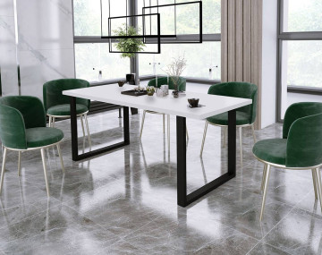 Table à manger blanche et pieds noirs 185cm Caronal