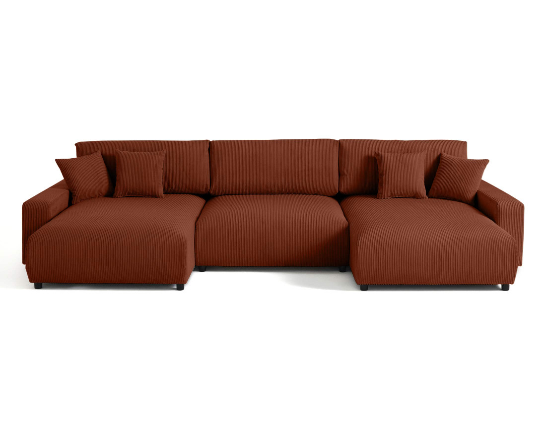 Canapé panoramique en U 7 places convertible avec coffre en velours côtelé Pivoine
