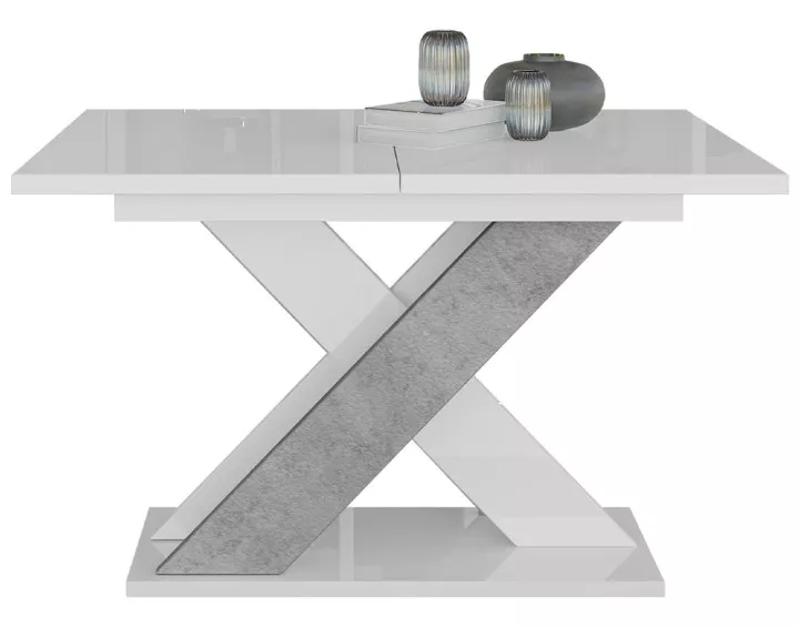 Table à manger extensible blanc et effet béton 120 à 160 cm Tosca