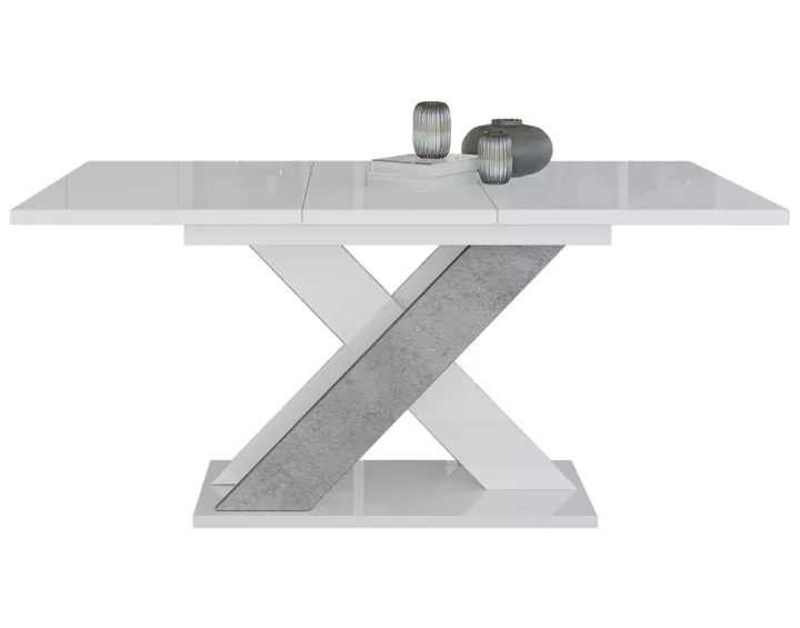 Table à manger extensible blanc et effet béton 120 à 160 cm Tosca