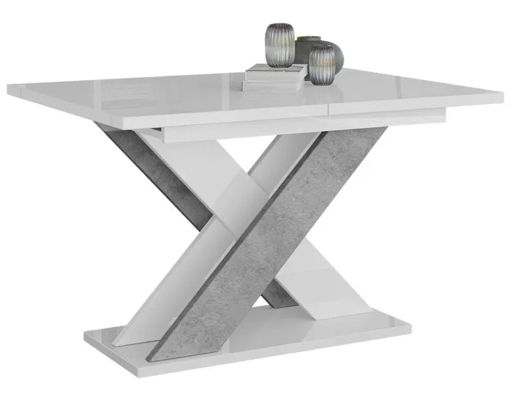 Table à manger extensible blanc et effet béton 120 à 160 cm Tosca